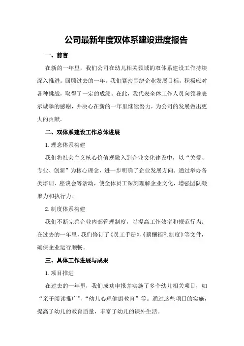公司最新年度双体系建设进度报告