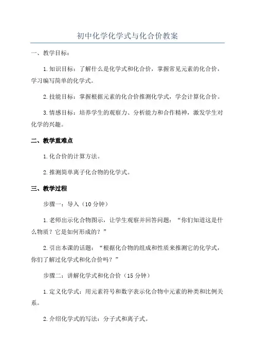 初中化学化学式与化合价教案