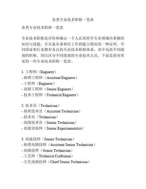 各类专业技术职称一览表
