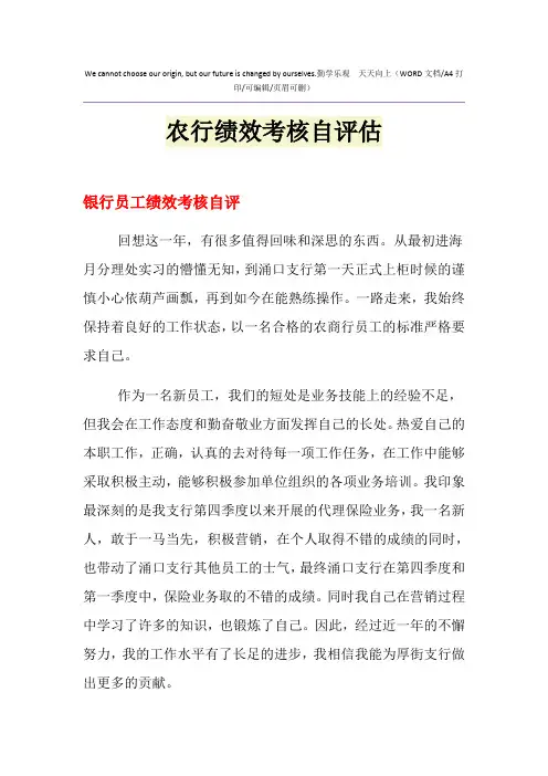 2021年农行绩效考核自评估