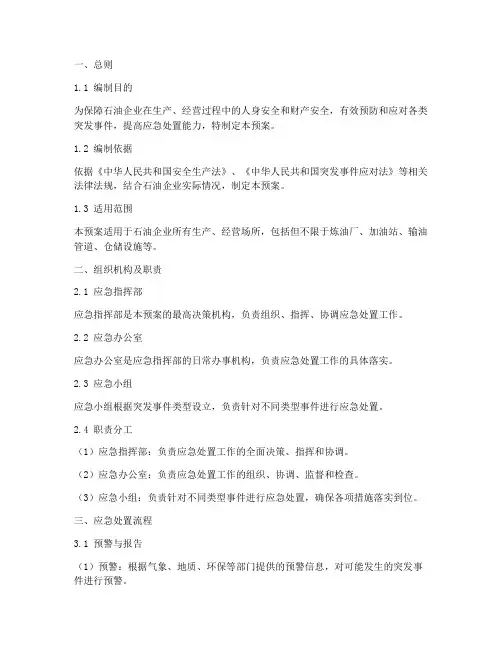 石油企业应急预案模板