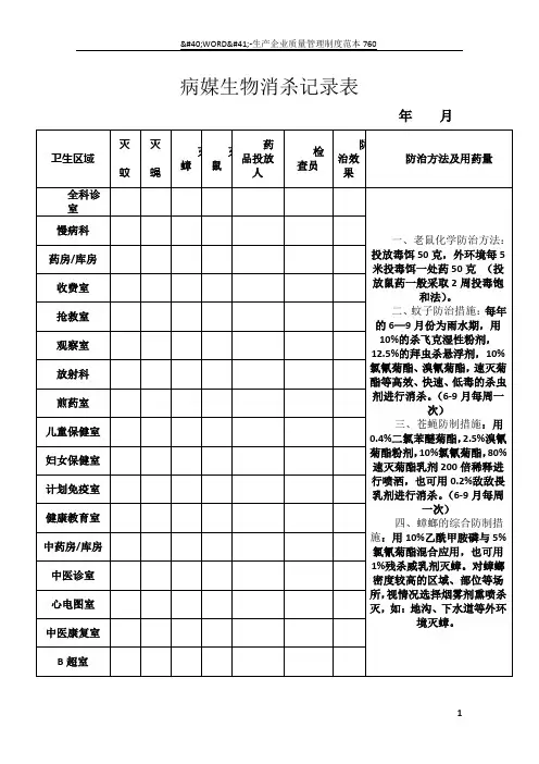 病媒生物消杀记录表