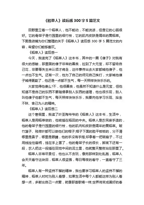 《稻草人》读后感300字5篇范文