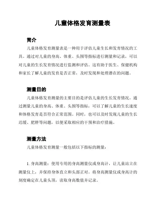 儿童体格发育测量表