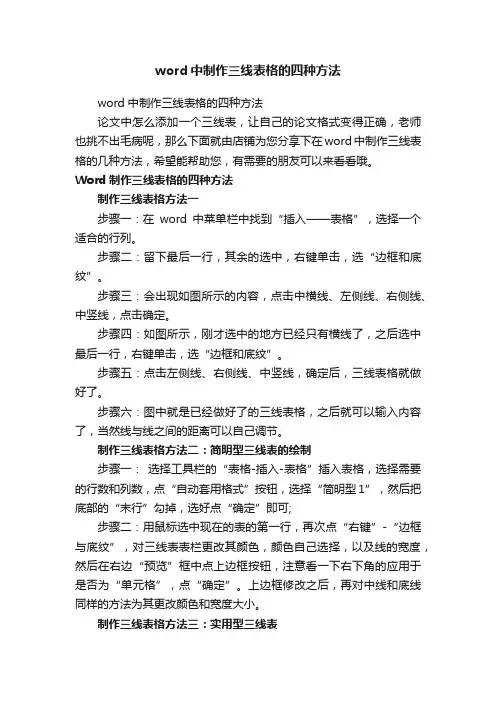 word中制作三线表格的四种方法