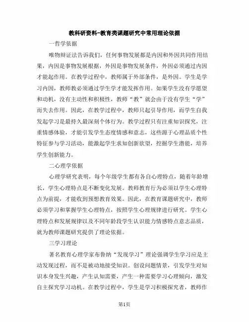 精品系列：教科研资料-教育类课题研究中常用的理论依据