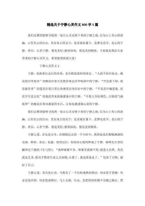 精选关于宁静心灵作文800字5篇