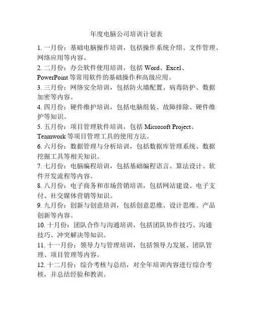 年度电脑公司培训计划表