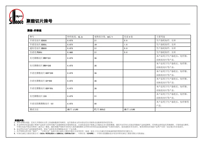 中国石化聚酯切片型号