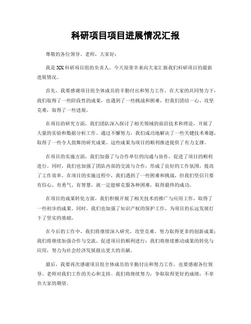 科研项目项目进展情况汇报