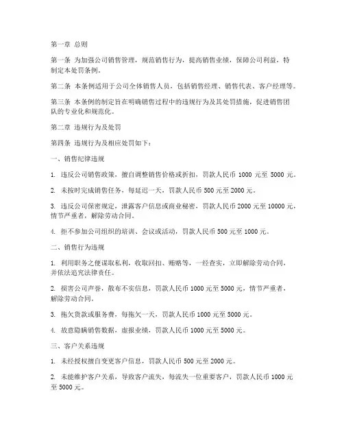 公司销售管理制度处罚