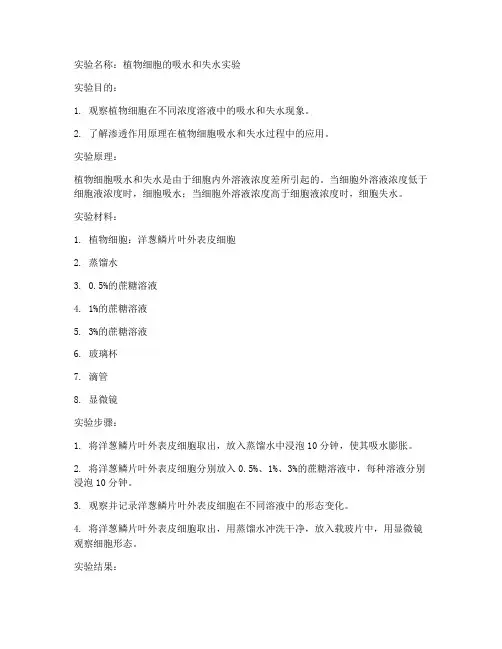 初中实验报告格式生物