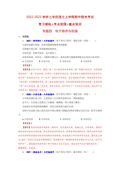 专题四：句子排序与衔接(重点强训)(解析版)