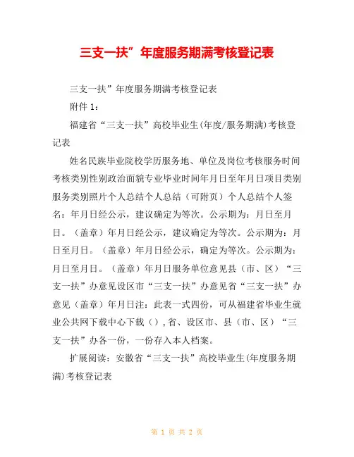三支一扶”年度服务期满考核登记表