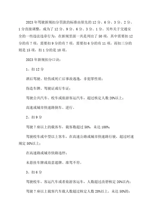 2023年最新交通法规扣分罚款细则and2023年交通扣分罚款新交规出炉