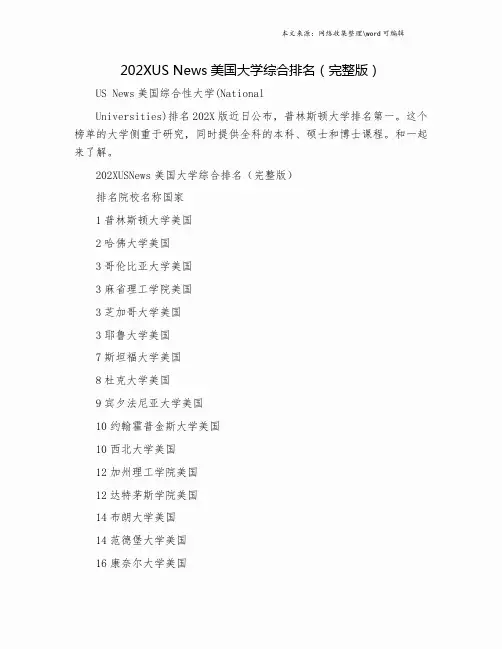 202XUS News美国大学综合排名(完整版).doc