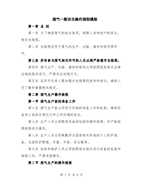 煤气一般安全操作规程模版