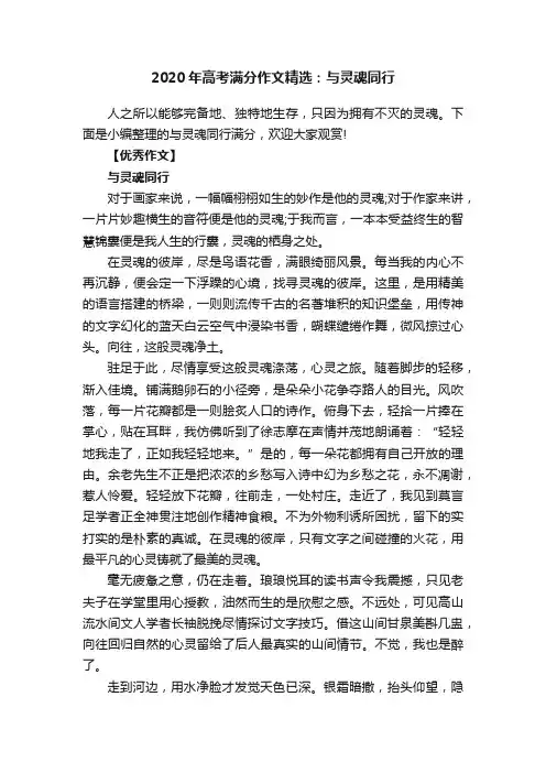 2020年高考满分作文精选：与灵魂同行