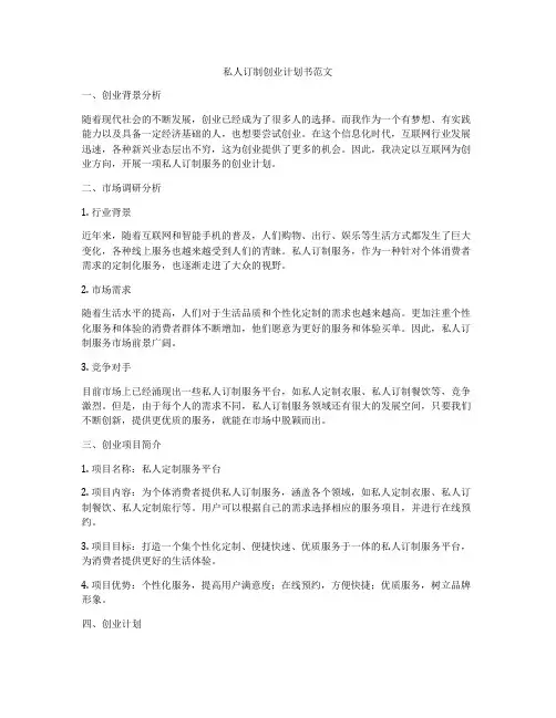 私人订制创业计划书范文