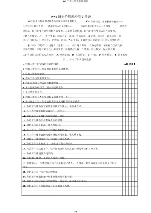 WVI工作价值观量使用表