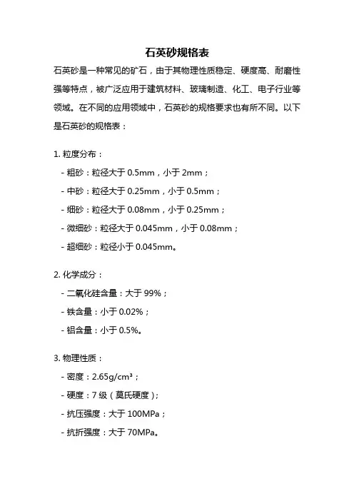 石英砂规格表
