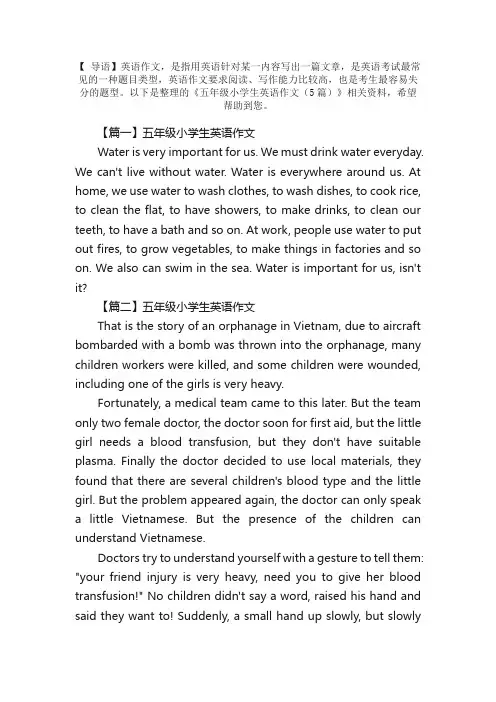 五年级小学生英语作文（5篇）