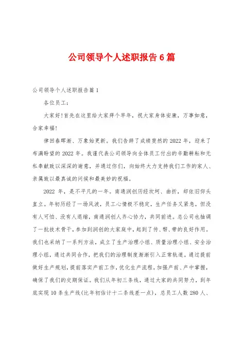 公司领导个人述职报告6篇