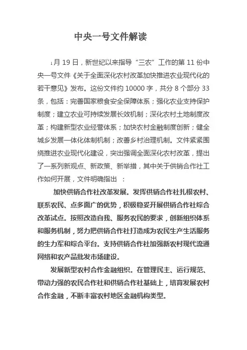 中央一号文件读后体会