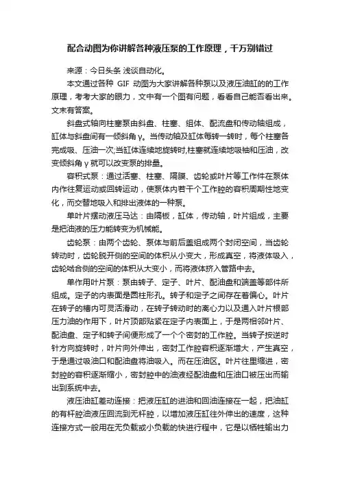 配合动图为你讲解各种液压泵的工作原理，千万别错过