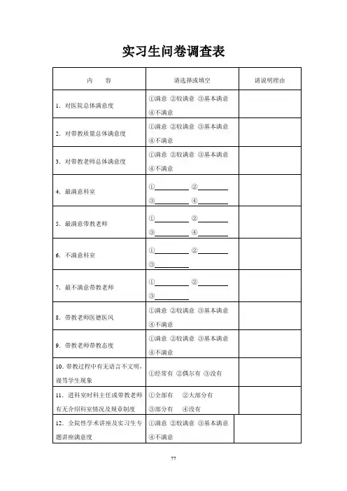 医院实习生问卷调查表