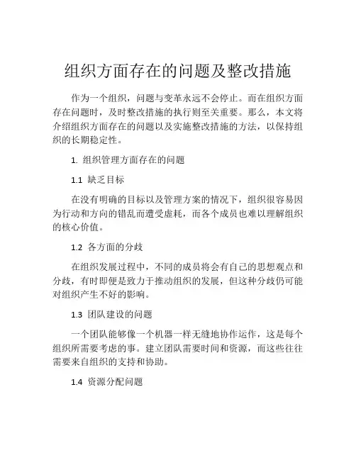组织方面存在的问题及整改措施