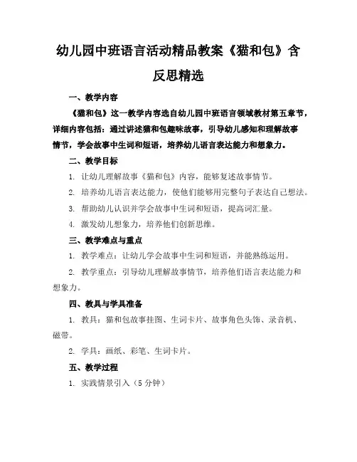 幼儿园中班语言活动精品教案《猫和包》含反思精选