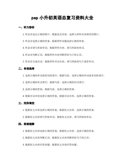 pep小升初英语总复习资料大全