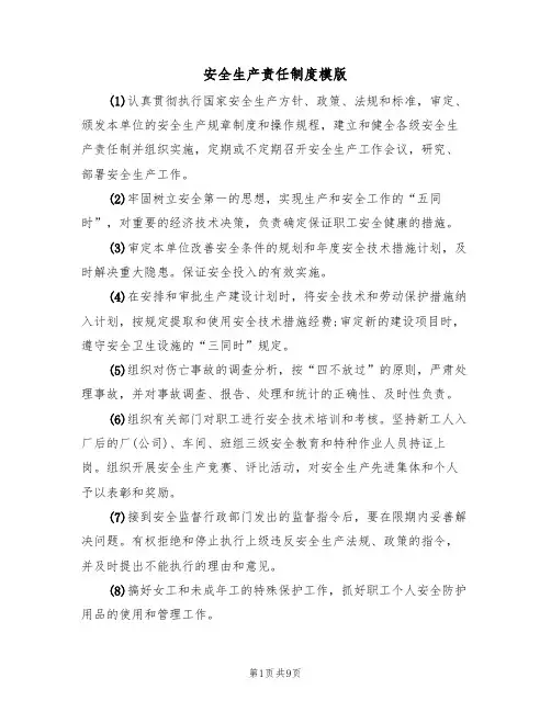 安全生产责任制度模版（2篇）