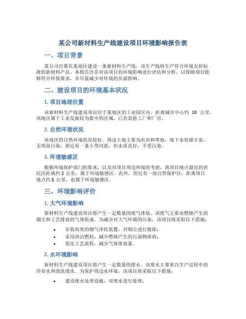 某公司新材料生产线建设项目环境影响报告表