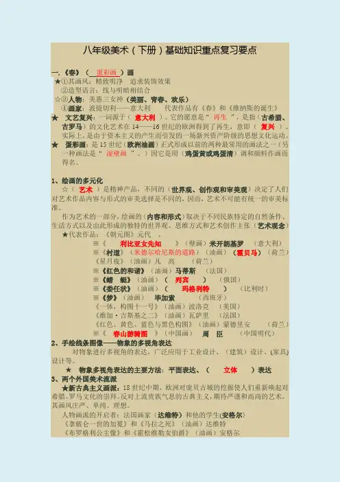 八年级美术(下册)基础知识重点复习要点