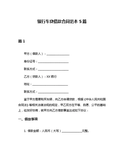 银行车贷借款合同范本5篇