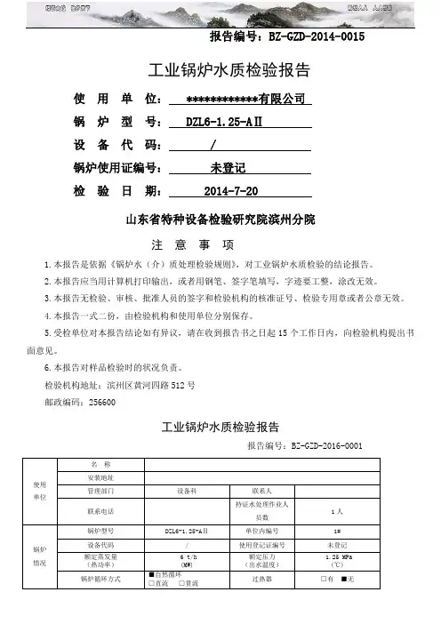 锅炉水质检验报告