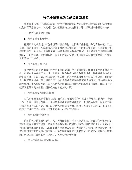 特色小镇研究的文献综述及展望