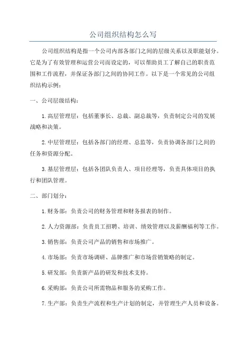 公司组织结构怎么写