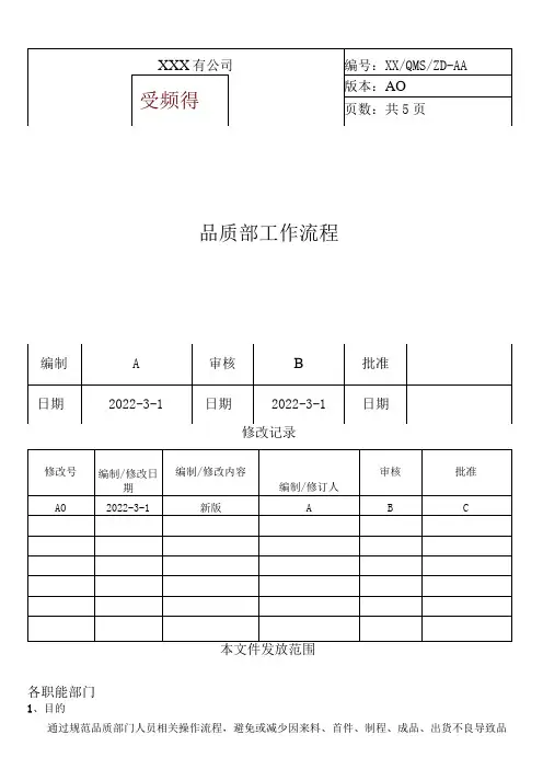 品质部工作流程
