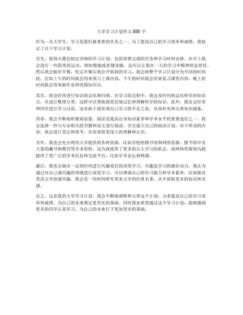 大学学习计划作文500字