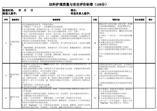 医院临床护理安全质量检查标准