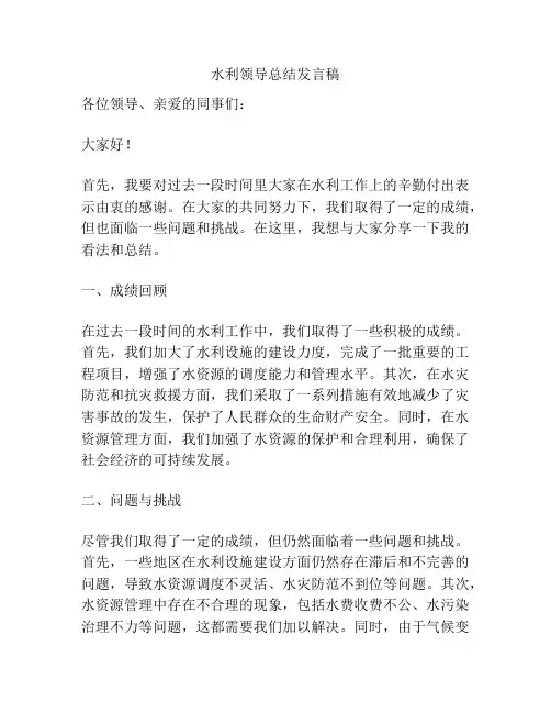 水利领导总结发言稿