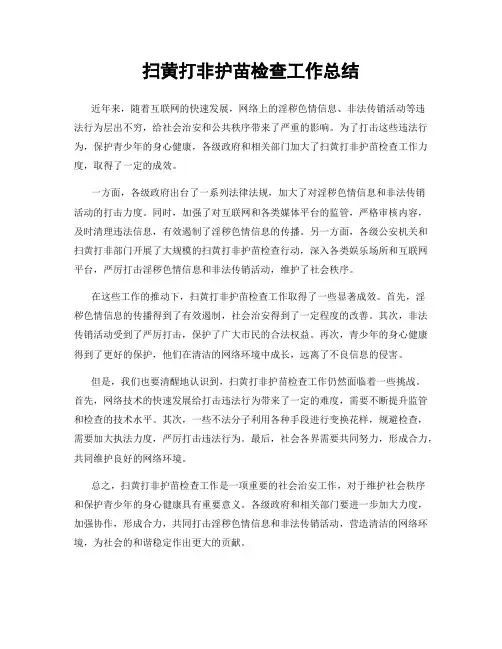 扫黄打非护苗检查工作总结