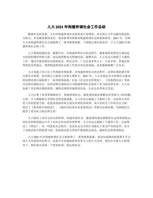 人大2024年构建和谐社会工作总结