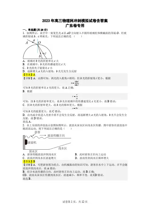 2023年高三物理科冲刺模拟试卷含答案解析(广东卷专用)