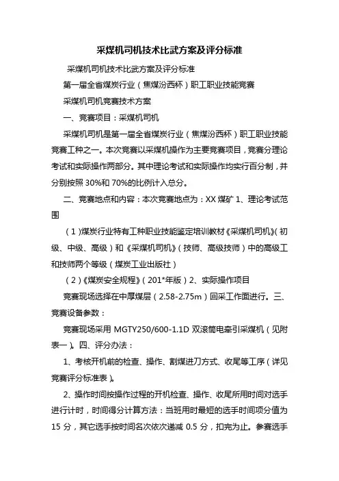 采煤机司机技术比武方案及评分标准