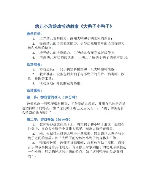 幼儿小班游戏活动教案《大鸭子小鸭子》