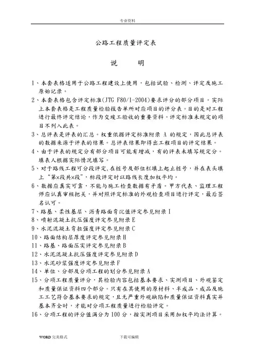 公路工程质量评定资料表格(全套标准表格)